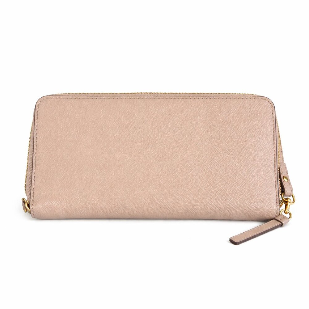 Tory Burch Robinson Pebbled Leather Zip Continental Wallet Taupe Wristlet - Picture 2 of 3